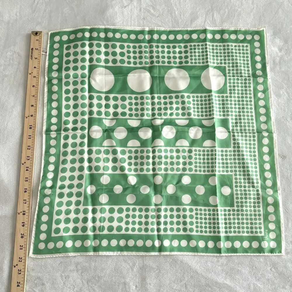 Vintage Scarf Vera Neumann Scarf Green White Polka Dot MCM Mod Retro Japan